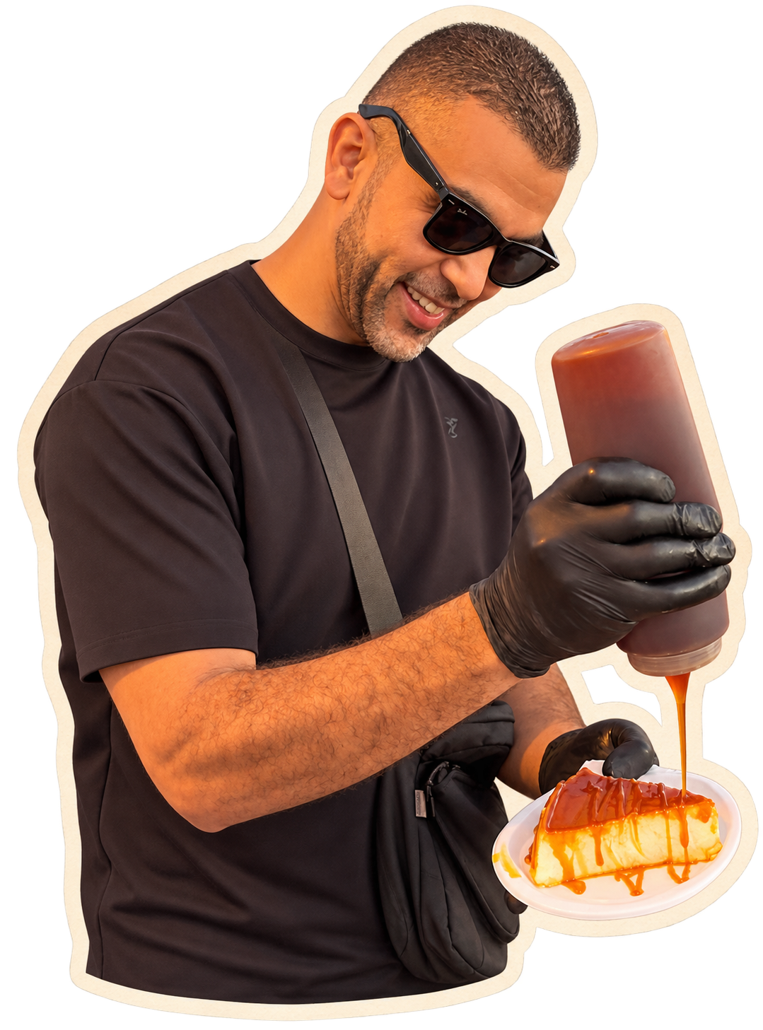 Préparation d’un flan SweetLab, portrait détouré façon sticker